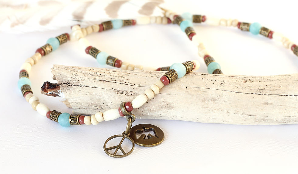 Boho Necklace with Peace and Dove Charms