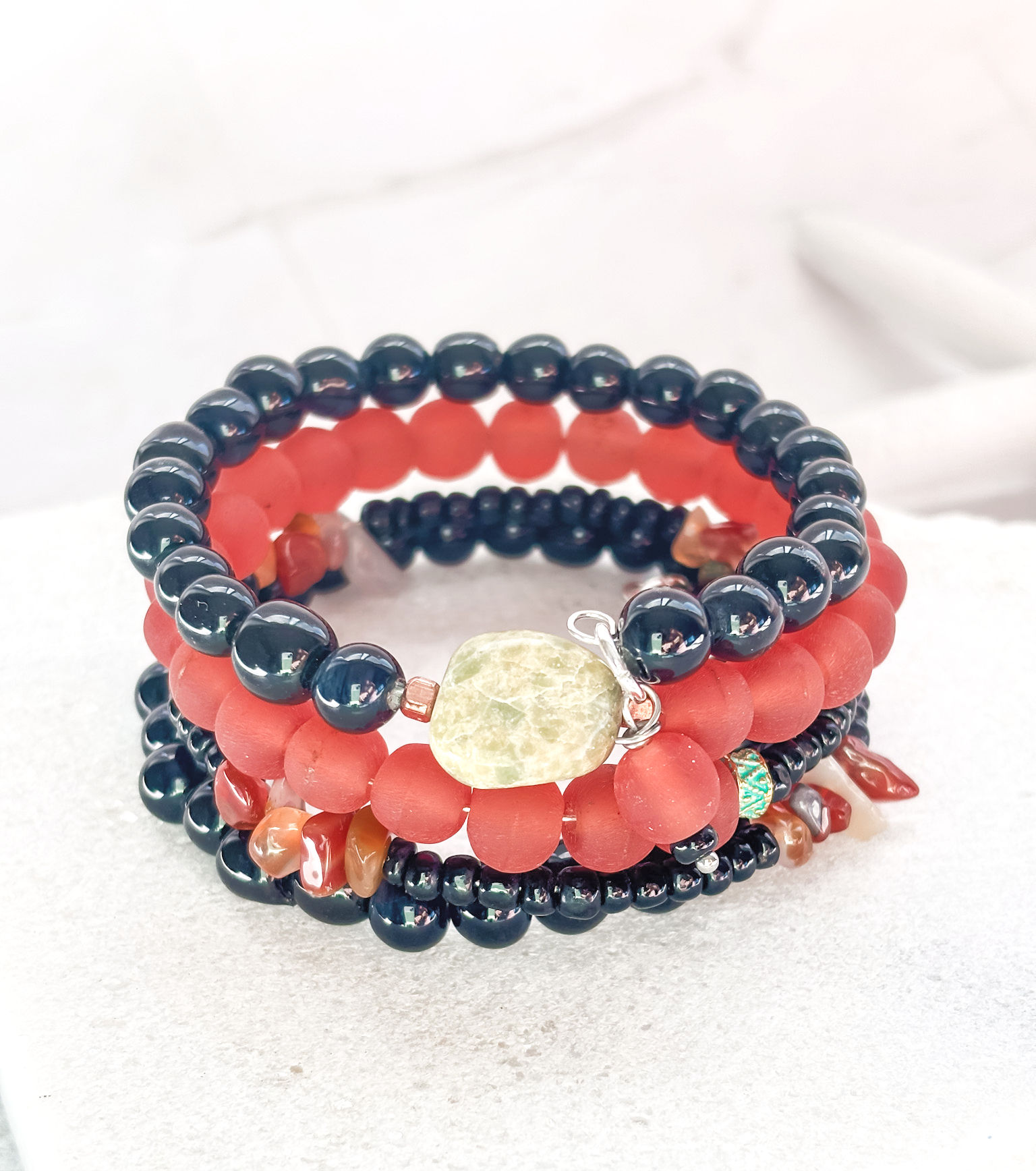 black and blood orange memory wire bracelet