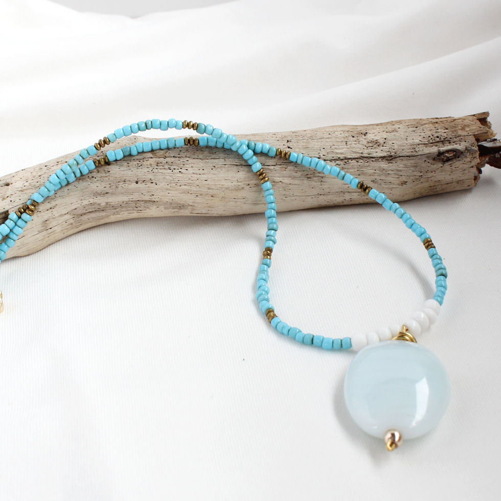 Blue Coastal Beaded Necklace with pendant