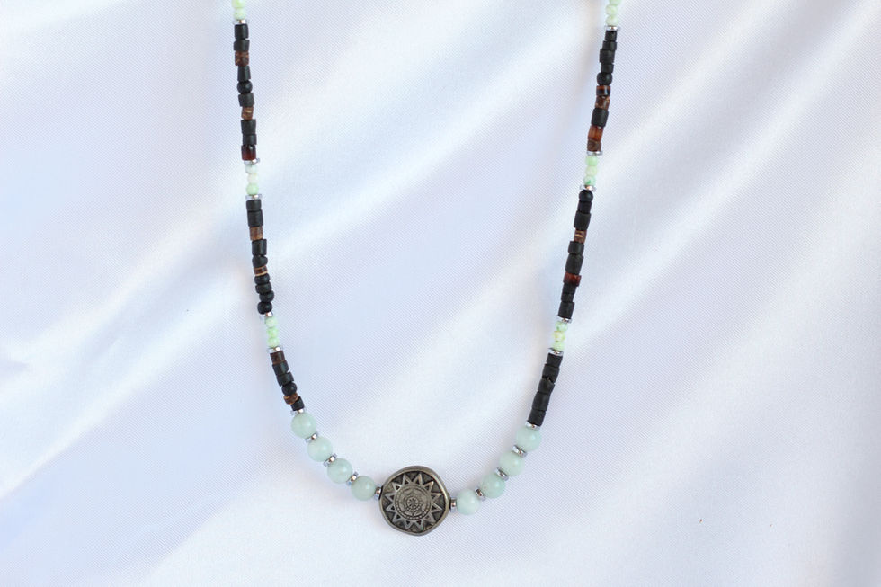 Amazonite Necklace with Wooden Beads and Pendant