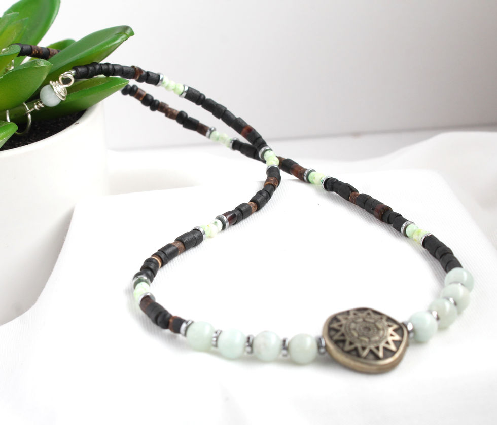 Amazonite Necklace with Wooden Beads