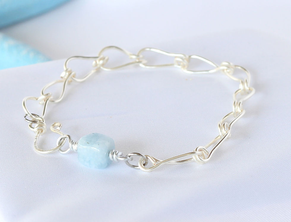 Aquamarine Link Chain Bracelet - Clasp Has the Stone Attached