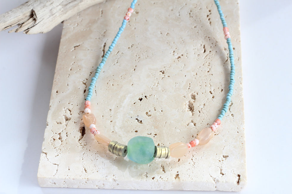 sunstone and recycled glass necklace handmade