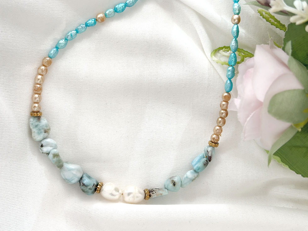 Pearl and Larmimar Neckace Beaded