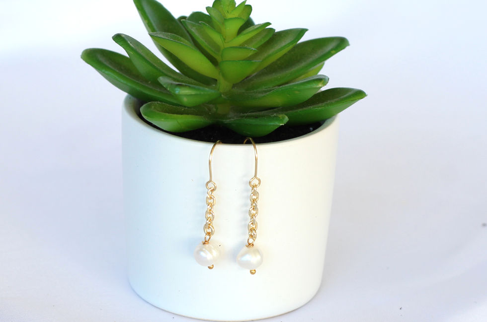 Gold Toned Chain Pearl Drop Earrings