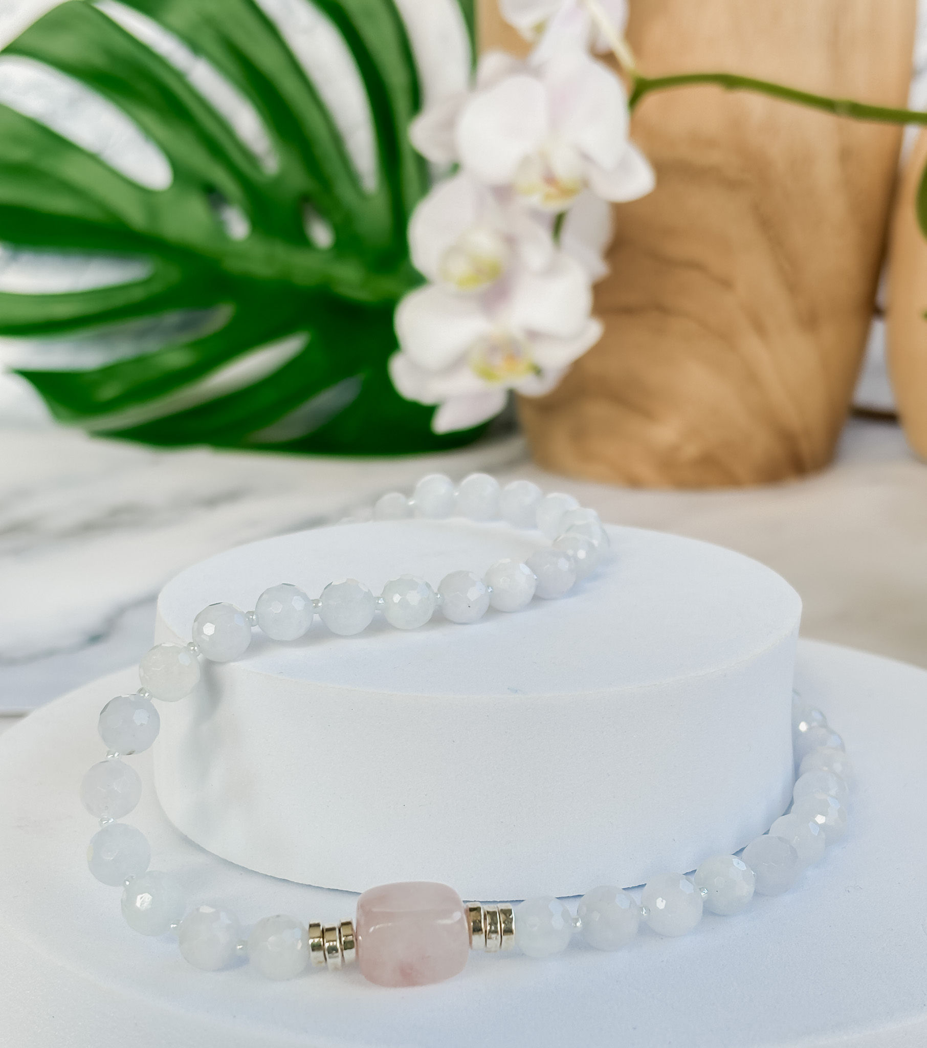 angelite necklace with rose quartz