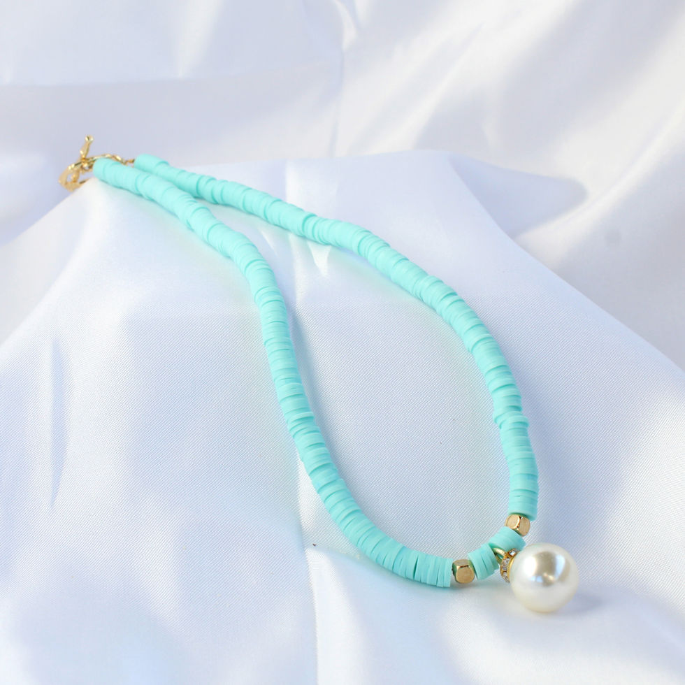 Coastal necklace with faux pearl drop and polymer clay beads