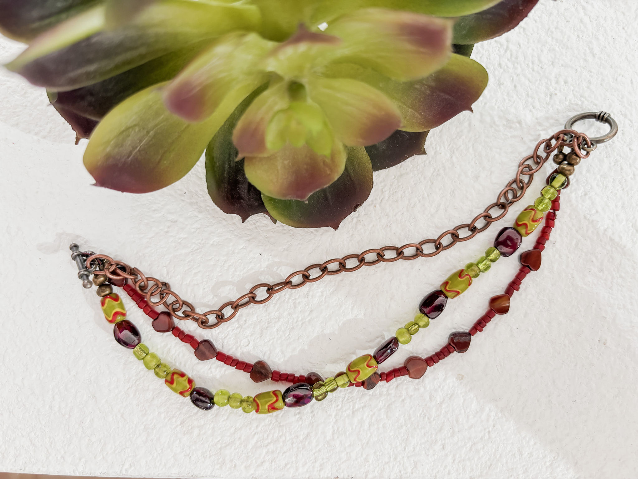 Garnet and Greed Beaded Bracelet