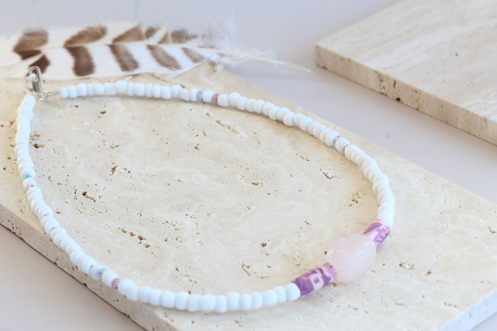 Rose quartz layered necklace choker