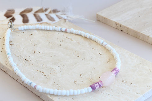 Rose quartz layered necklace choker