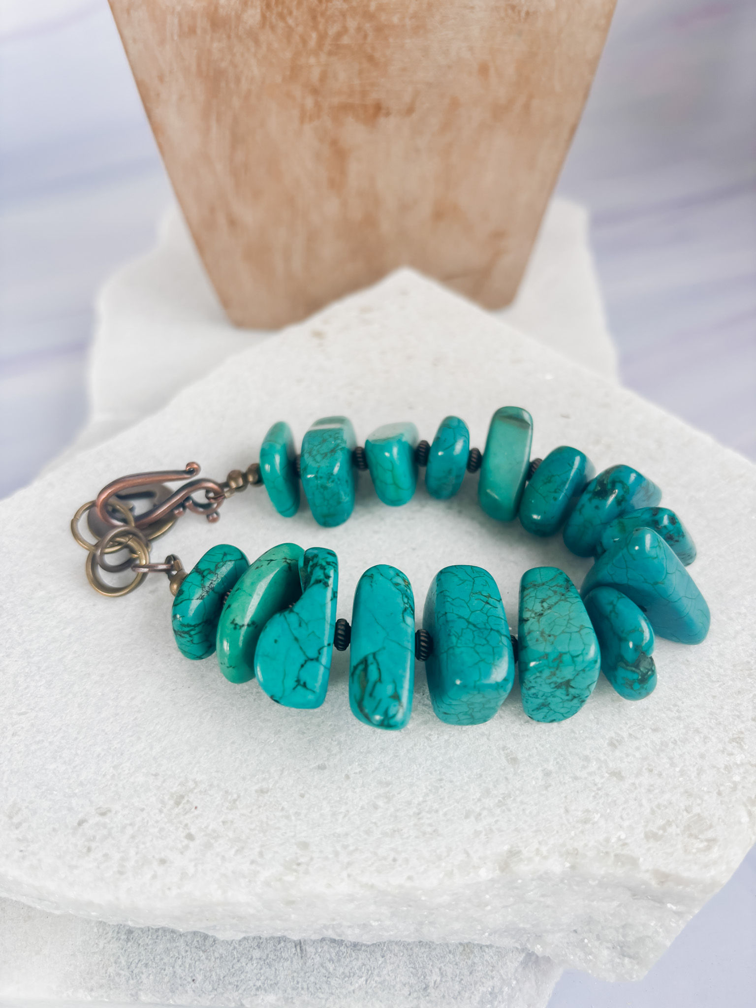chunky turquoise bracelet - bronze clasp
