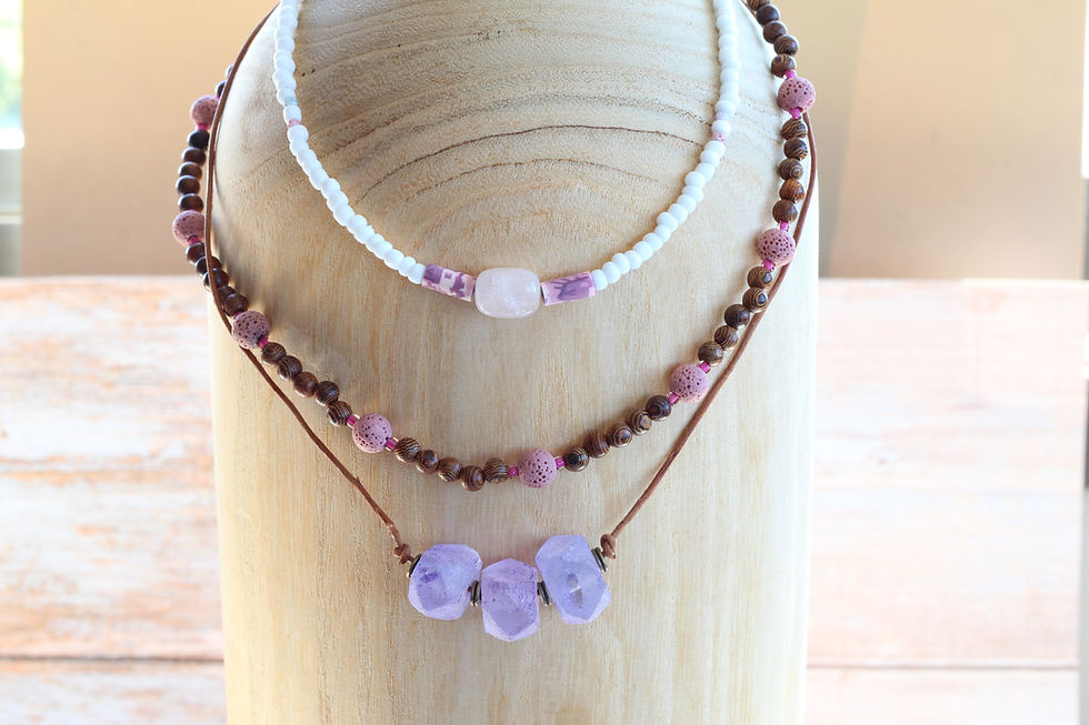 Boho Pink & Purple Crystal Layering Necklace Set