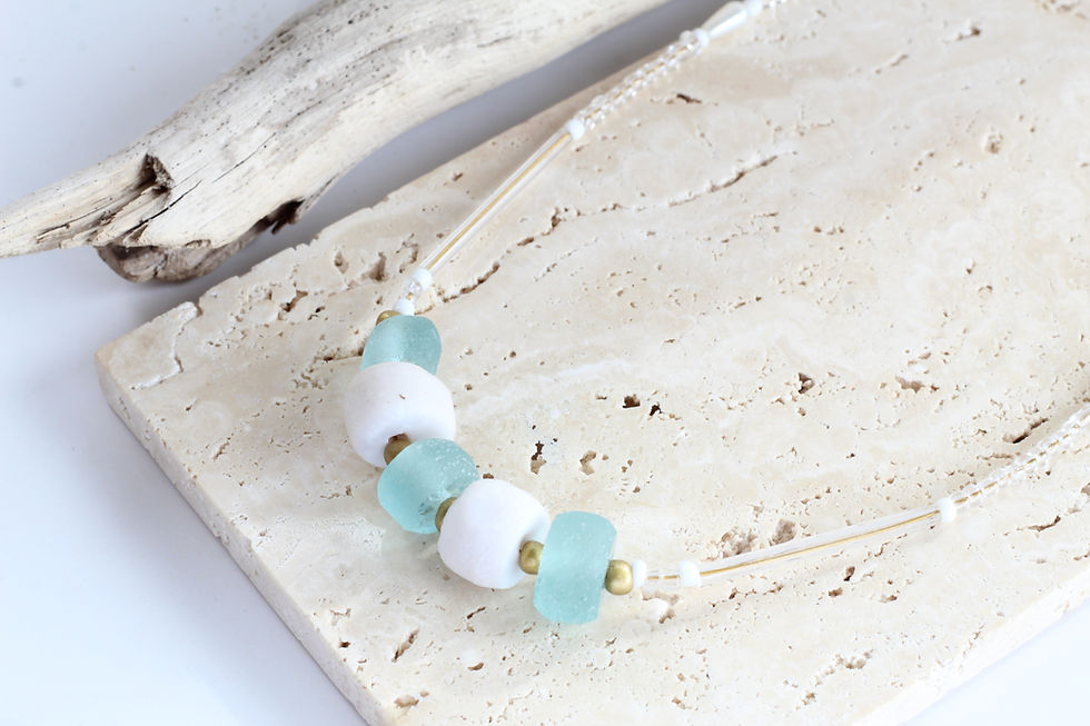 recycled glass necklace with white beads