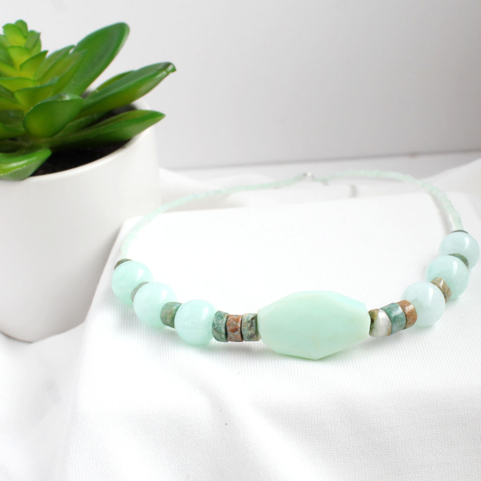 Mint Candy Jade Boho Beaded Necklace
