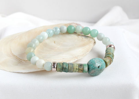 amazonite bracelet with peruvian turquoise stretchy