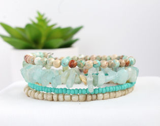 Amazonite and Purevian Turquoise Memory Wire Bracelet