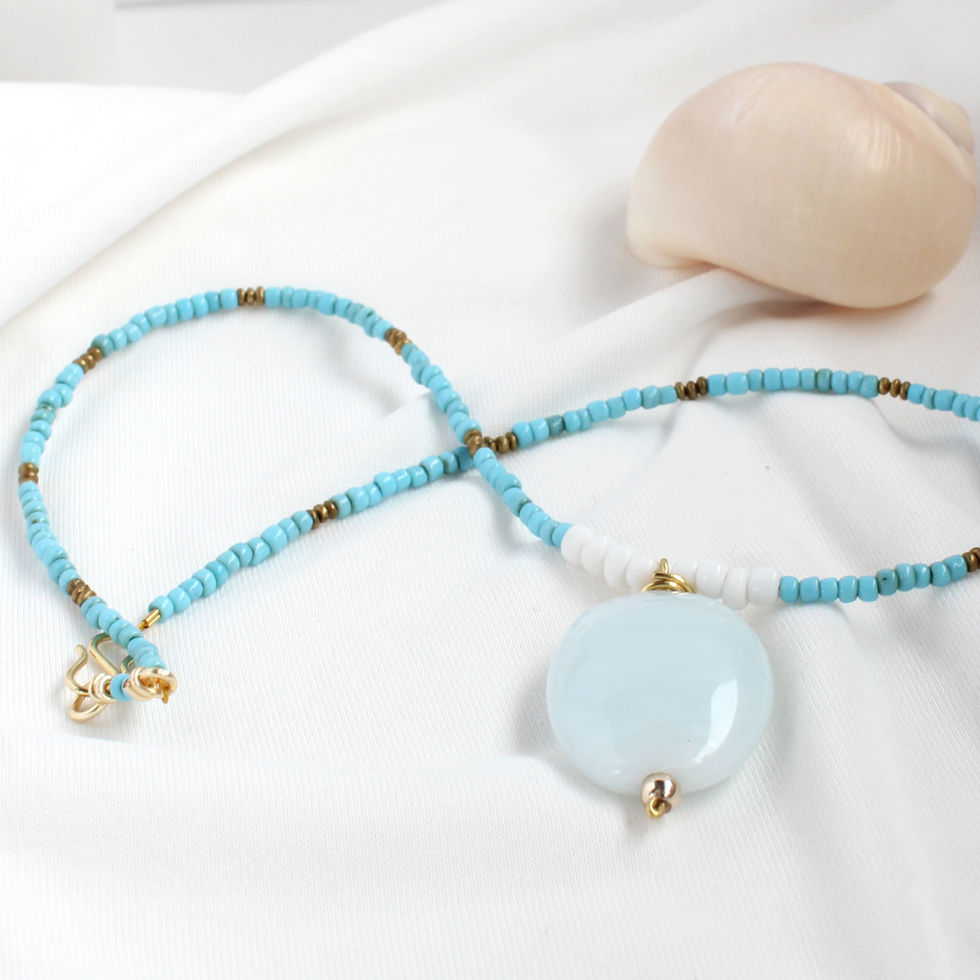 Blue Coastal Beaded Necklace with boho feel