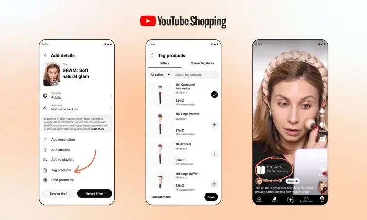 Ось так виглядає сторінка YouTube Shopping у форматі коротких відео у YouTube. 