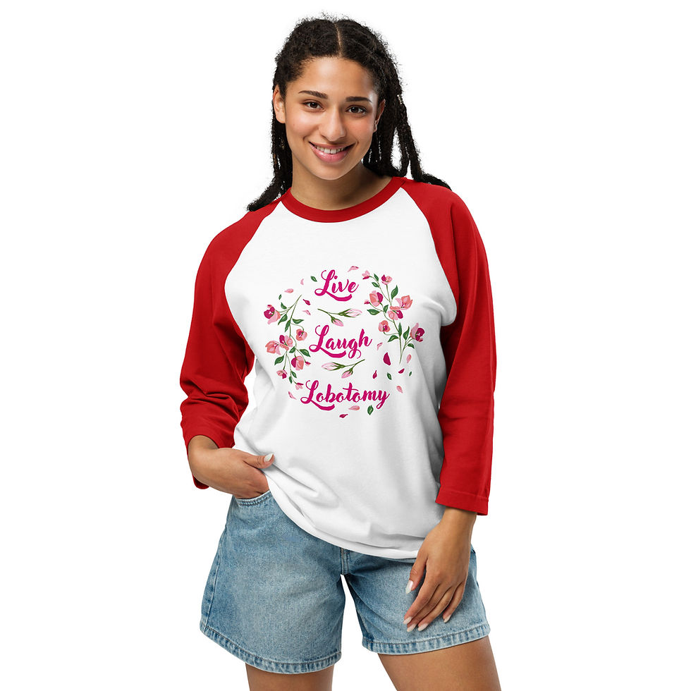 Thumbnail: Live Laugh Lobotomy 3/4 Sleeve Raglan Baseball Shirt Floral Pink