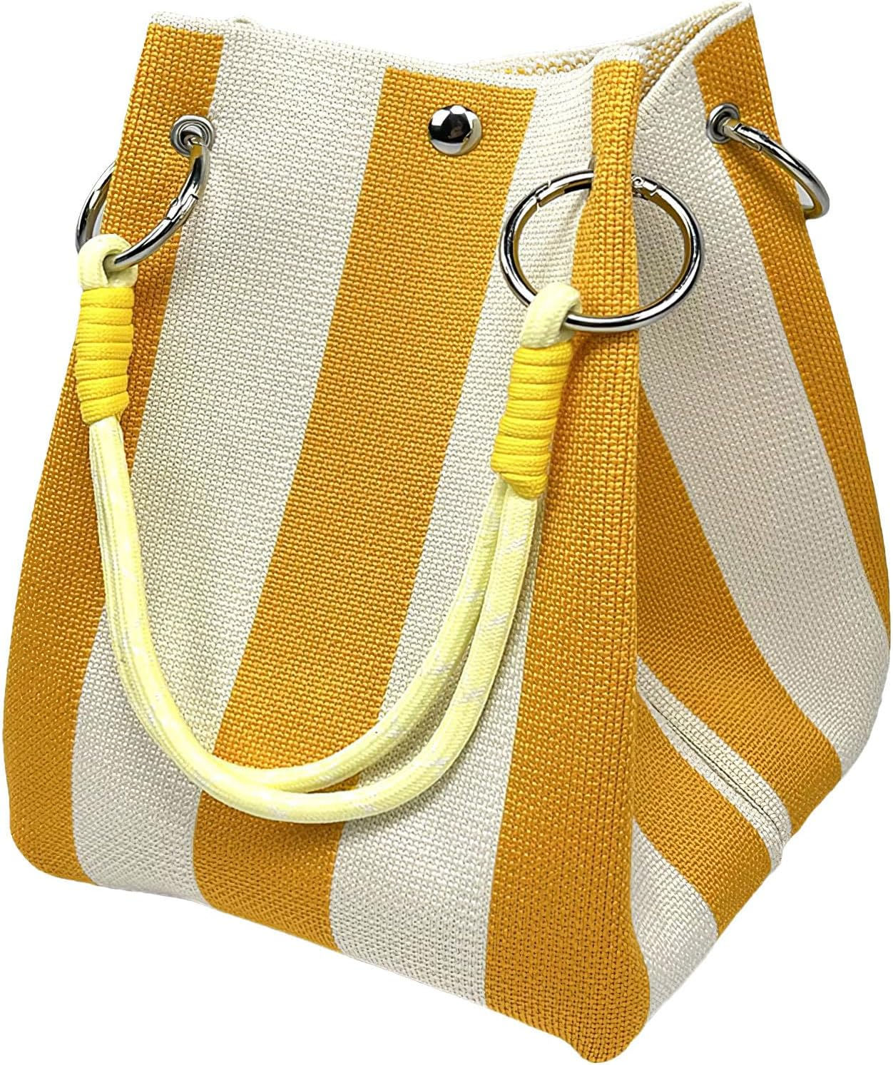 Mini Knitted Bucket Bag Women Small Handbag Geometric Colorblock Wristlet Purse