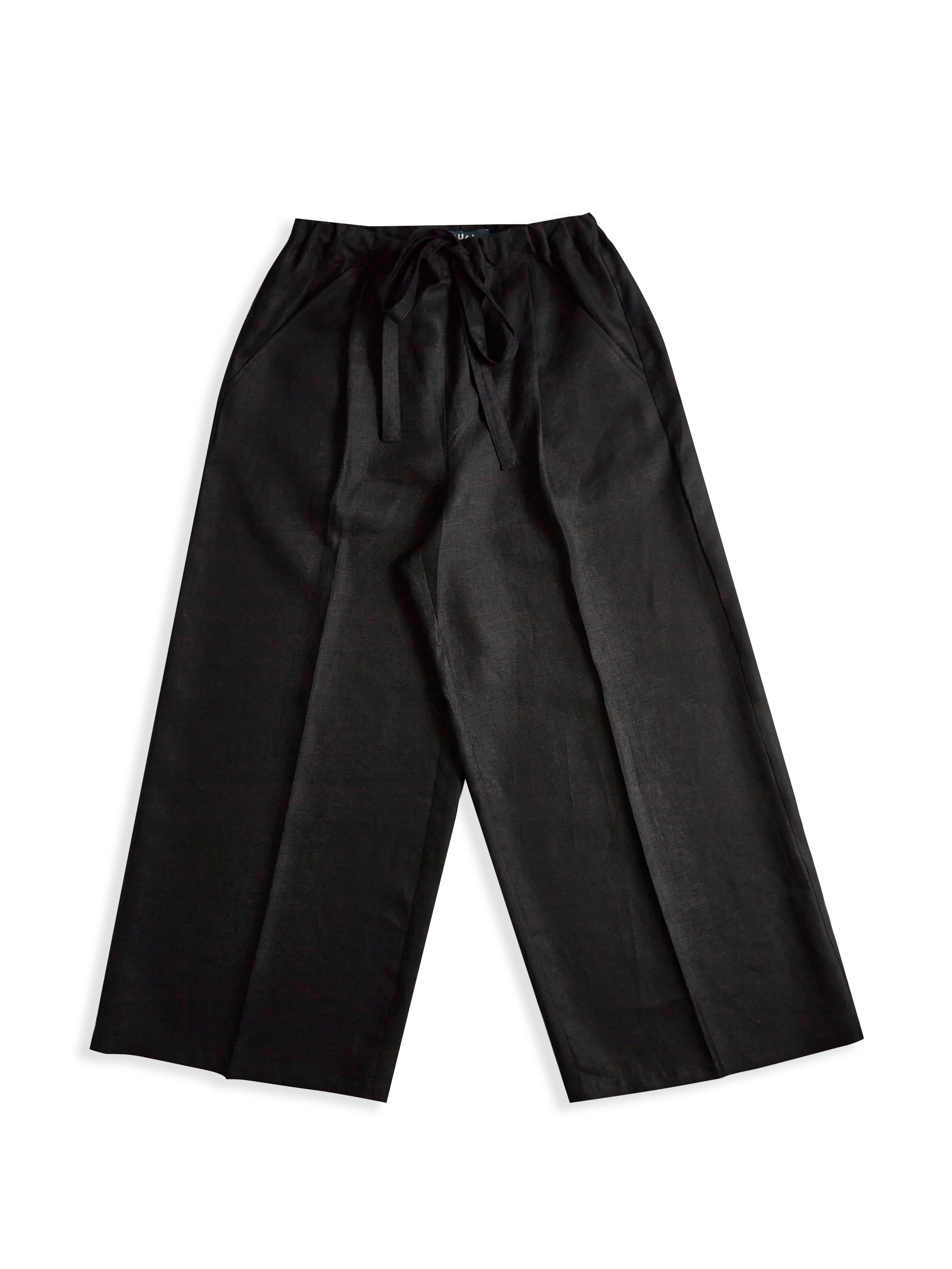IRISH LINEN WIDE LEG TROUSER - BLACK