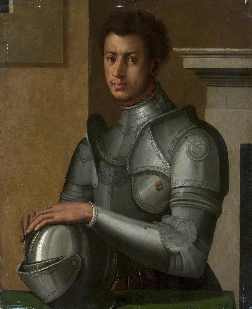 Portrait of duke Alessandro de' Medici wearing silver armour.