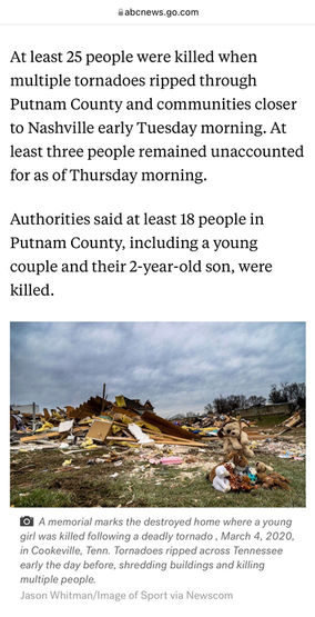 Reeling from deadly tornadoes, Middle Tennessee confirms its 1st case of coronavirus - ABC