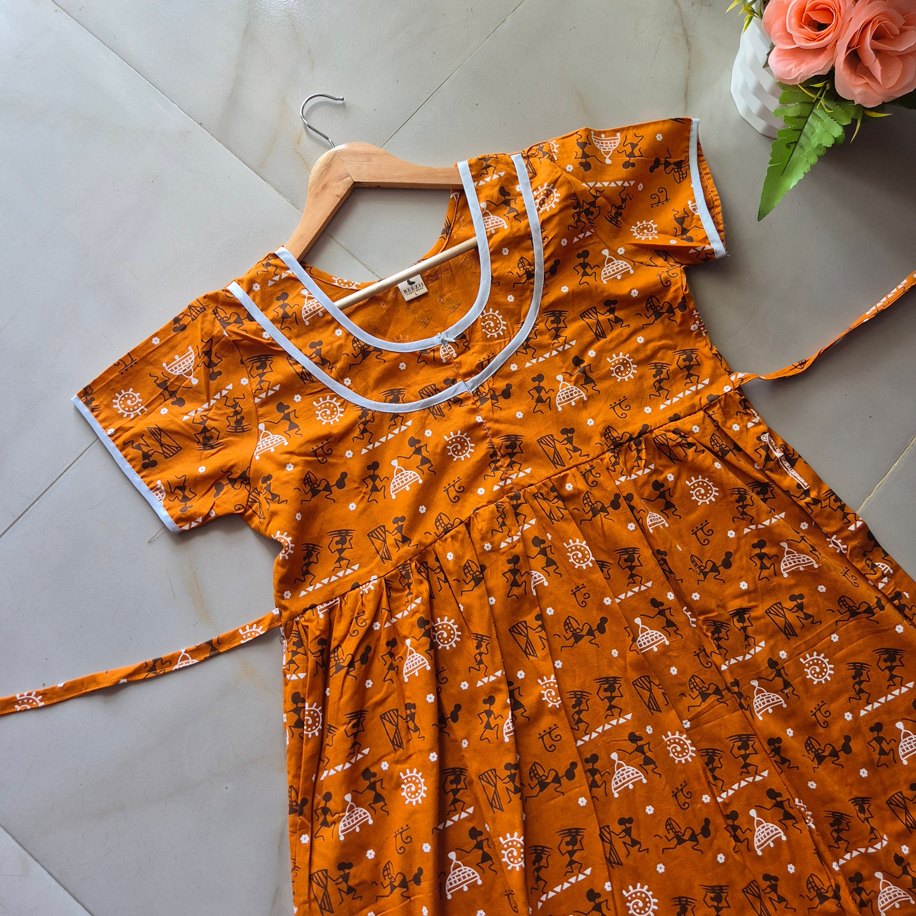 Yellow warli pattern casual/ Feeding maxi