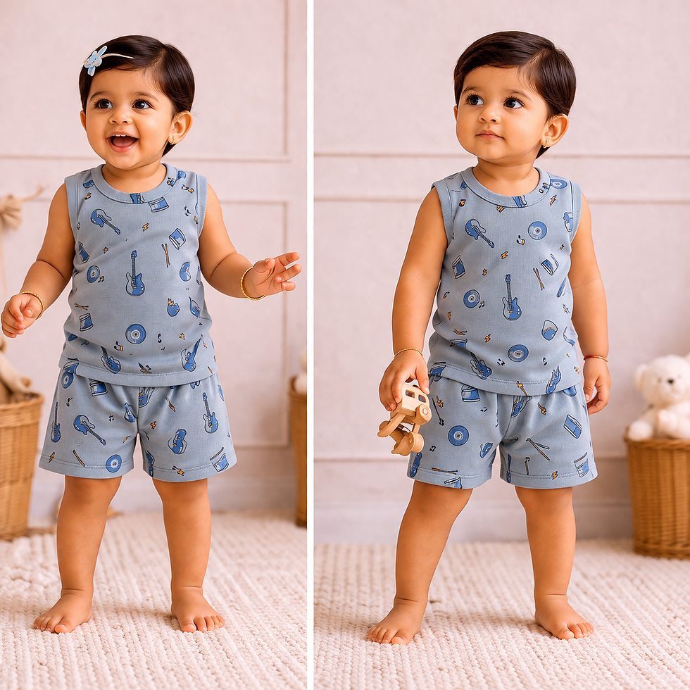 Thumbnail: Blue Music Sleeveless shorts set