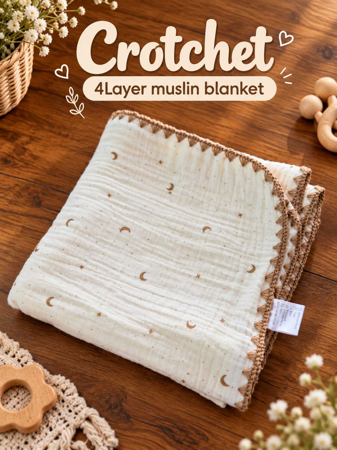 Ivovy cressent crochet muslin baby blanket