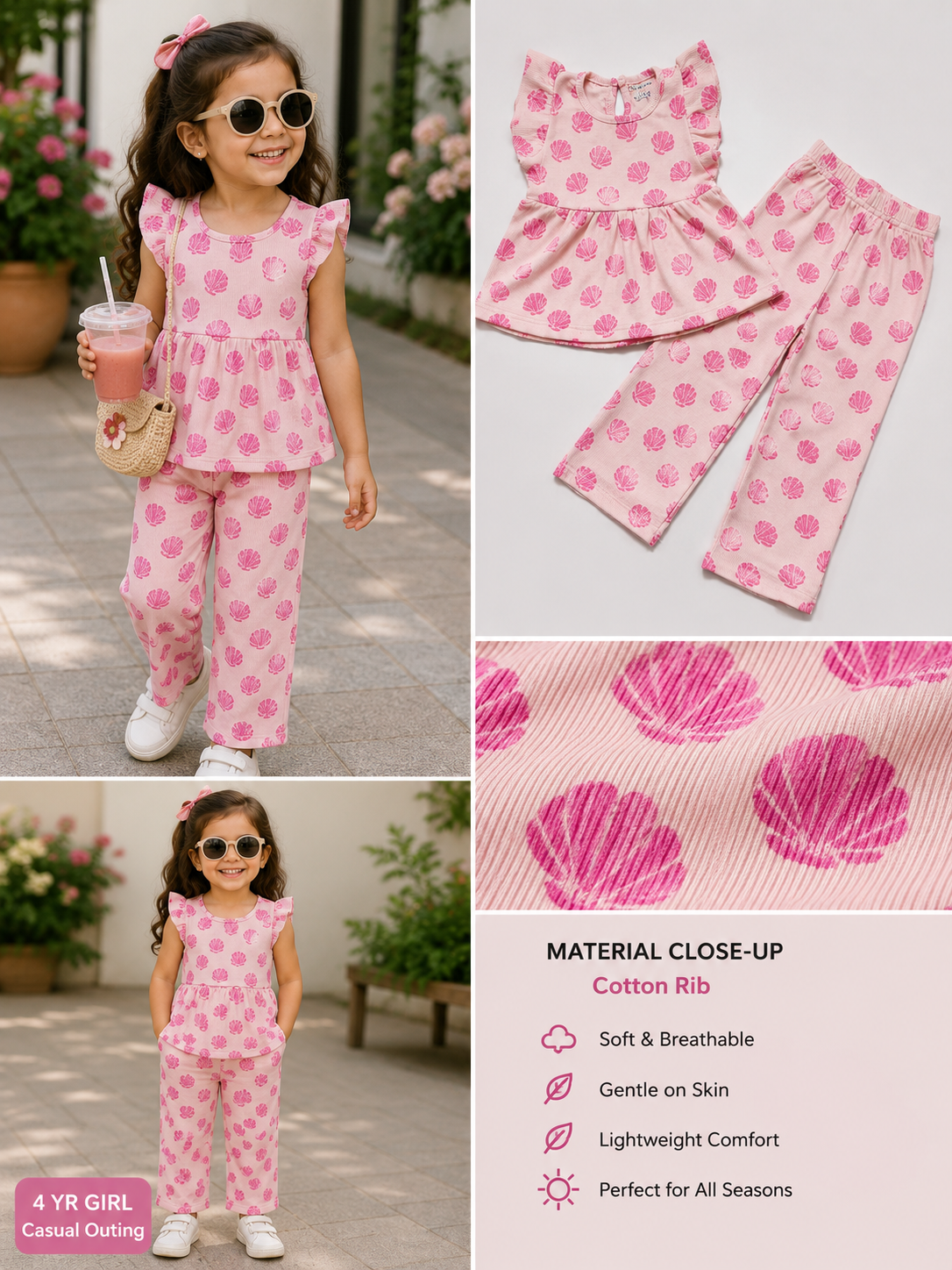 Peach shell peplum pant coord set