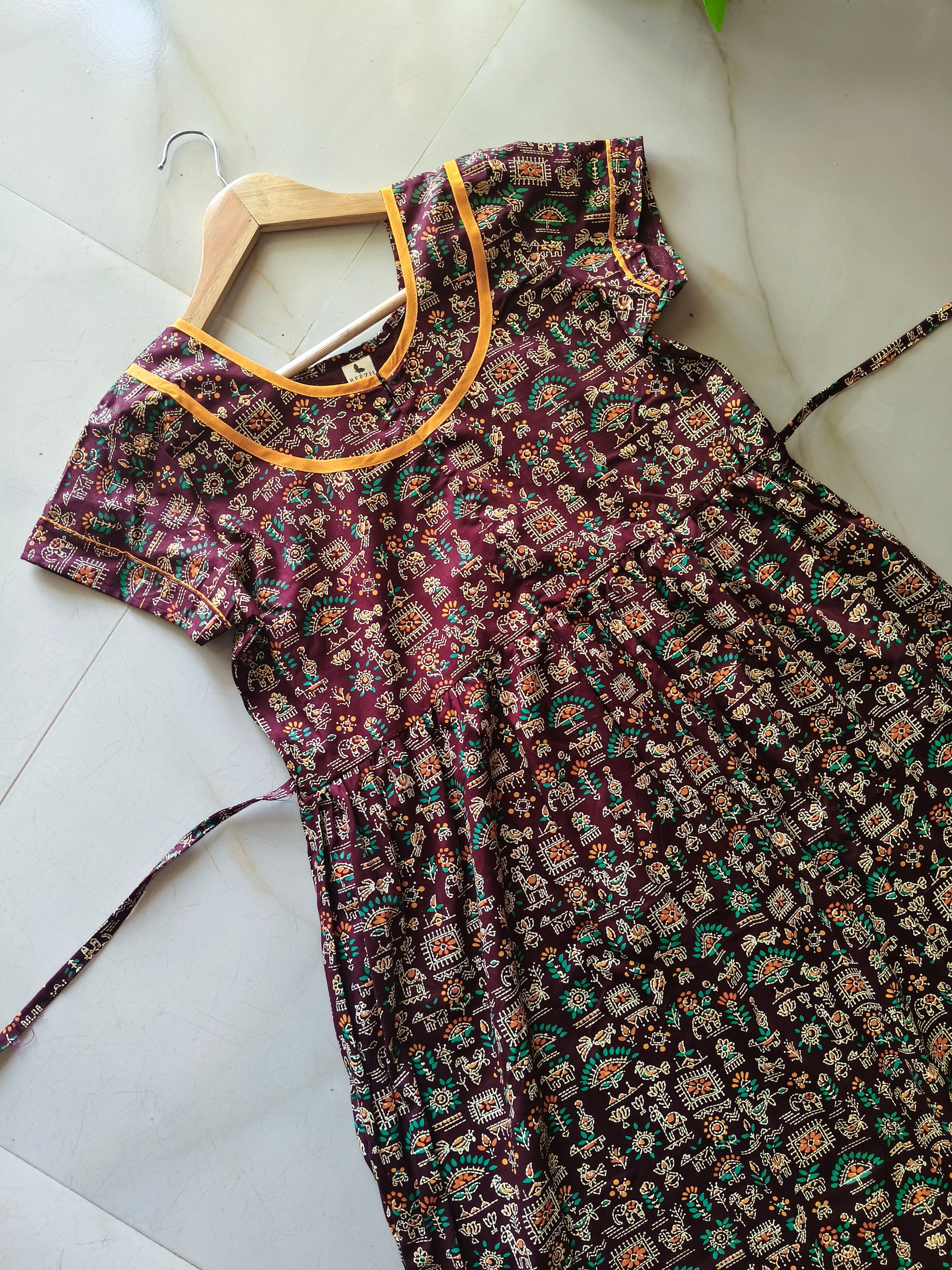 Maroon Garden Pattern Casual/Feeding Maxi