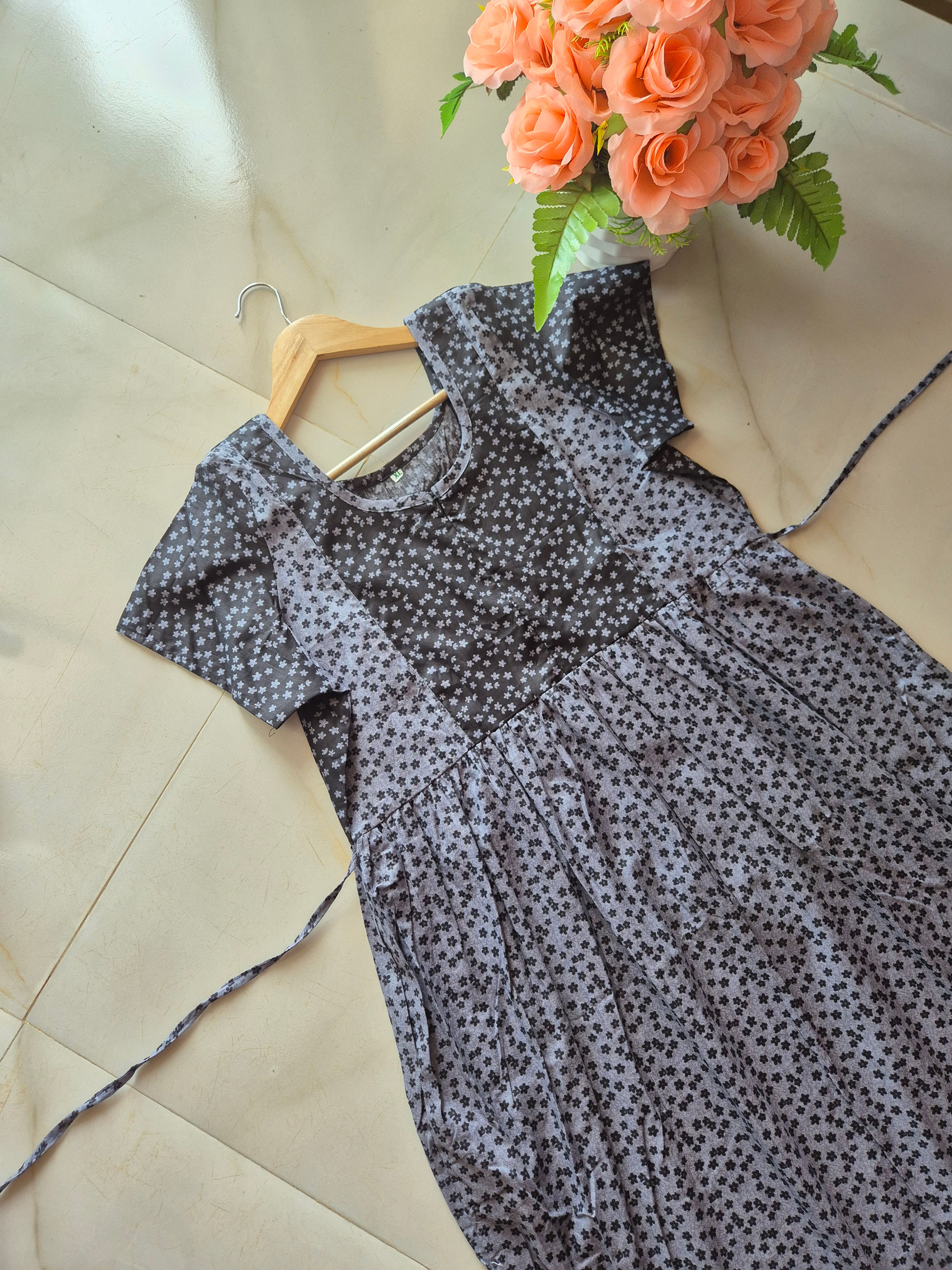 Ash blue Mini Floral pattern 1 casual/ Feeding maxi