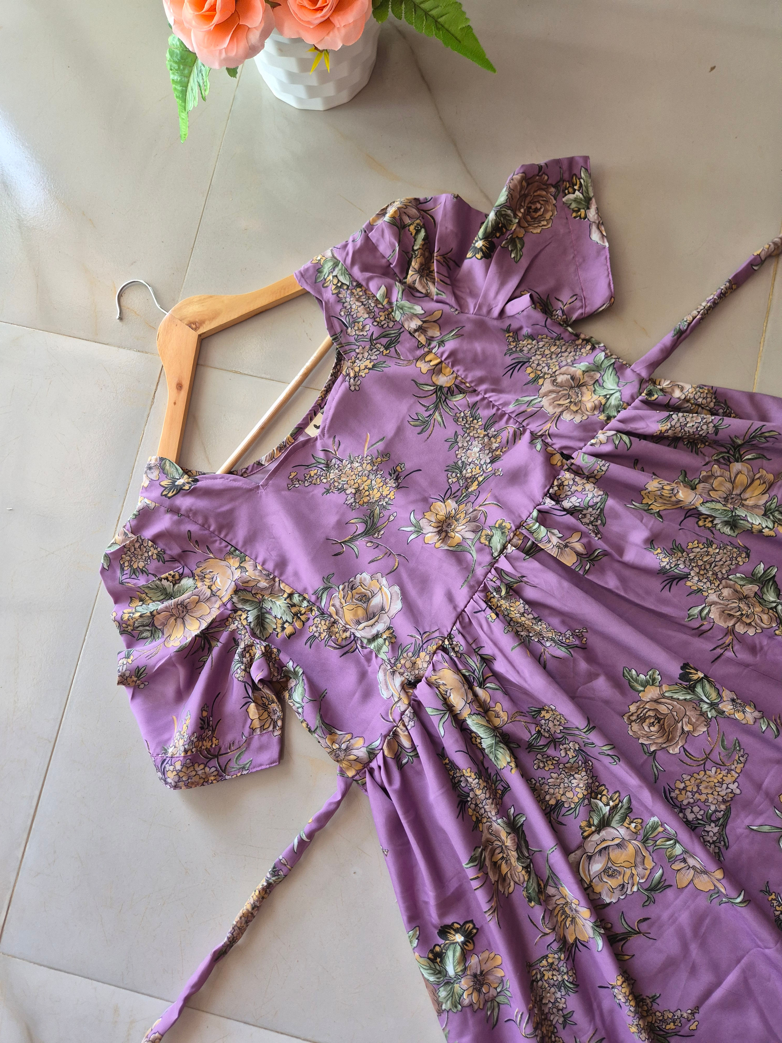 Lavender Floral Crepe Zipped Feeding Kurthi