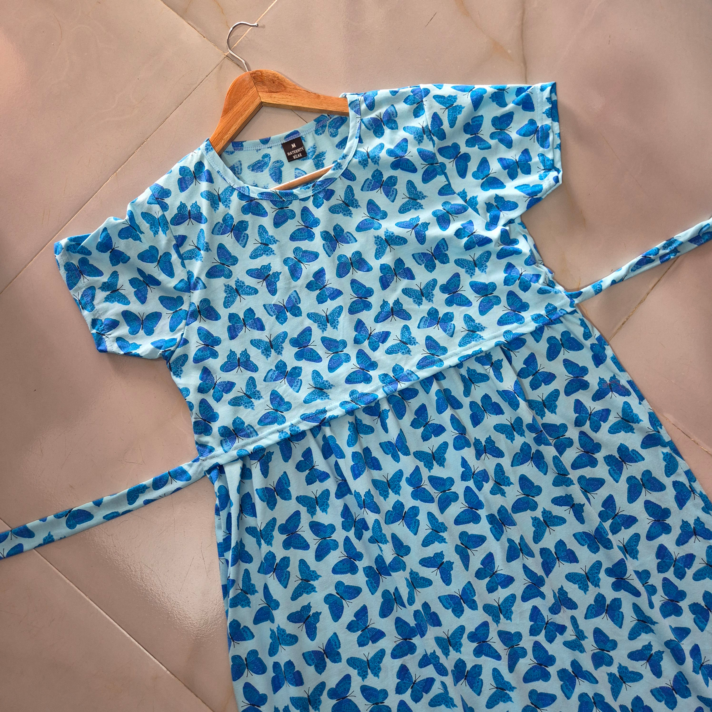 Blue butterfly Cotton hoisery Zipless maxi