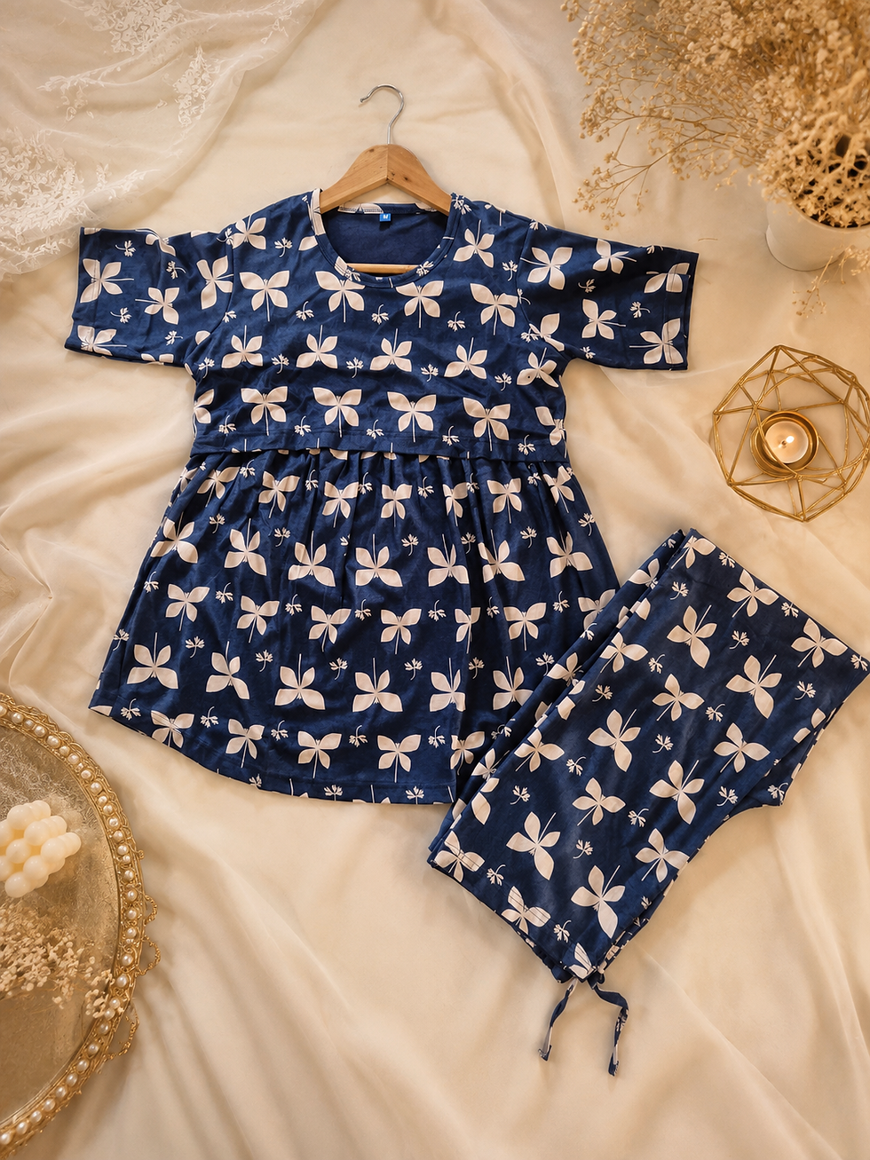 Thumbnail: Midnight blue 4 bud   premium peplum feeding coord set