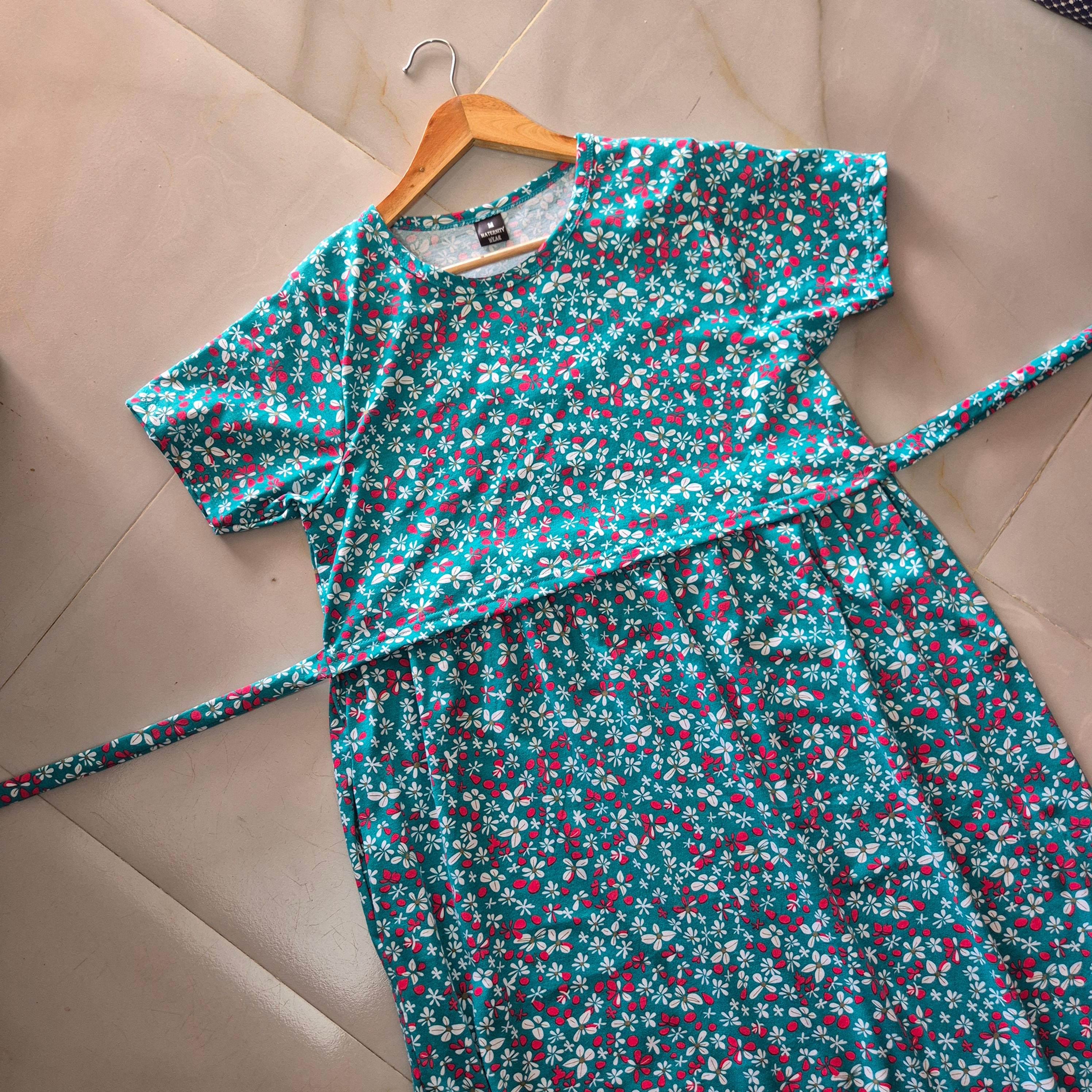 Green Floral Cotton hoisery Zipless maxi