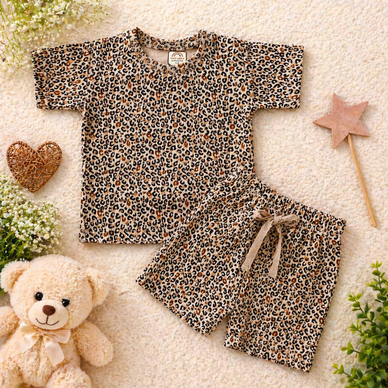 Brown Leo Half Sleeve shorts set