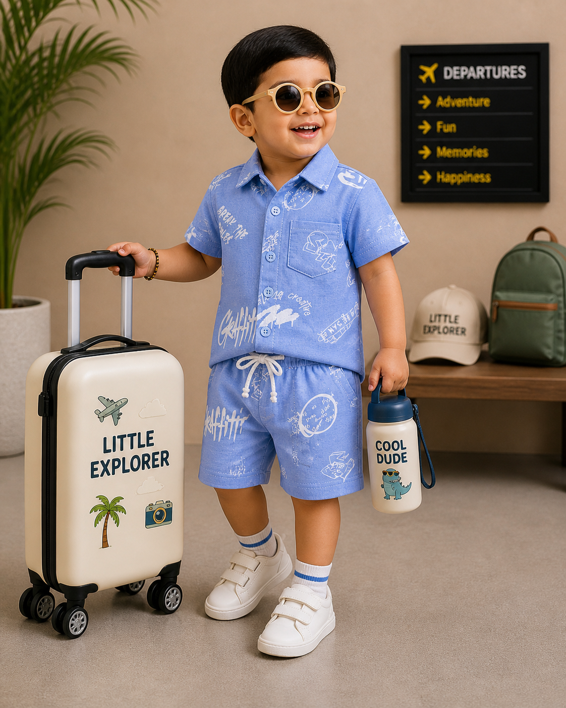 Blue break the rules collar button style co-ord set