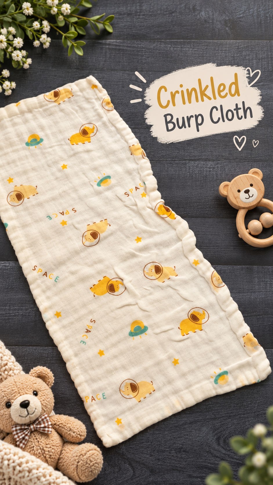 Yellow space Crinkled muslin Burp cloth