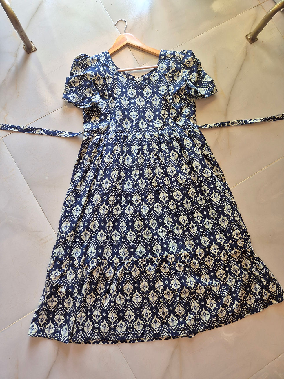 Thumbnail: Navy blue ikkat  Cotton Zipped Feeding Kurthi