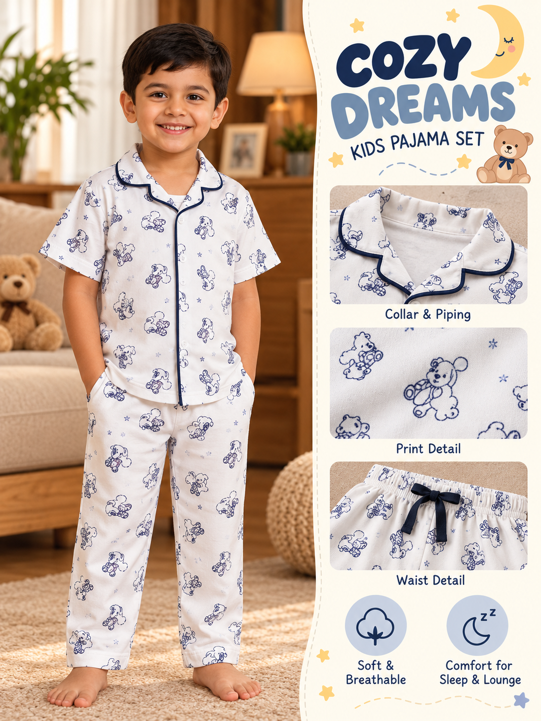 White mickey collar shirt & pant Co-ord set