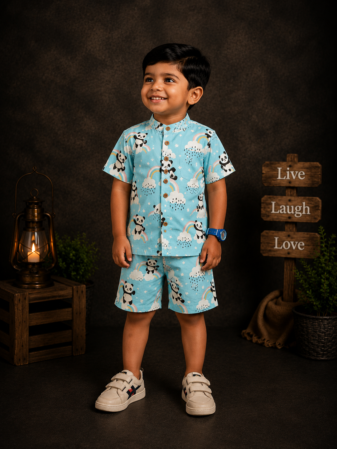 Blue panda Jaipur cotton collar button style co-ord set