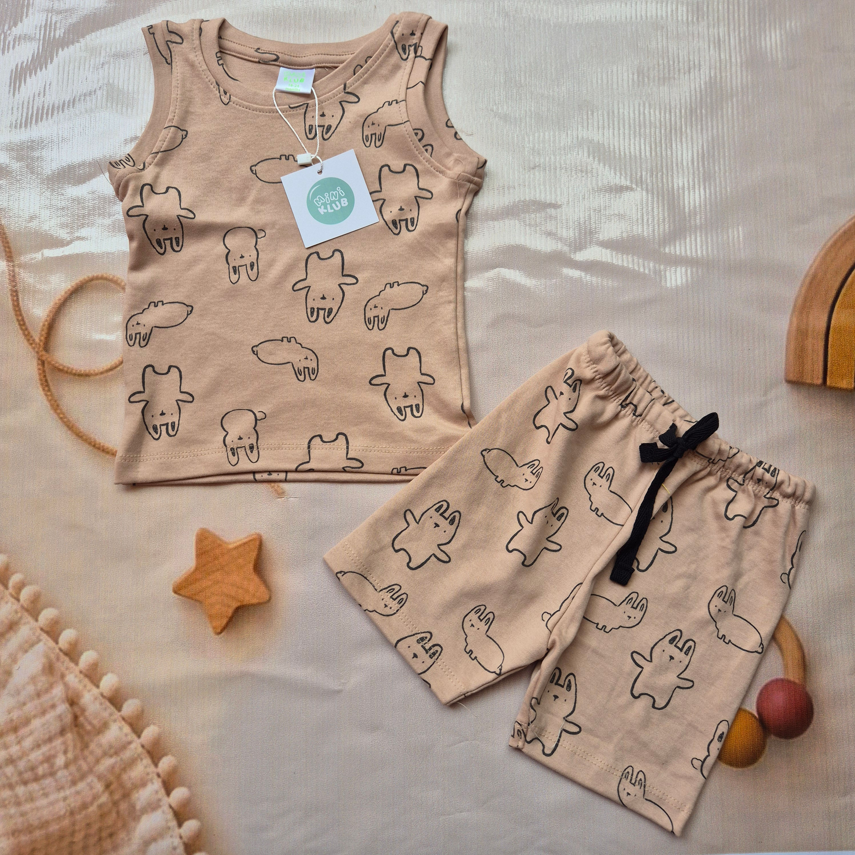Brown Pooh Sleeveless shorts set