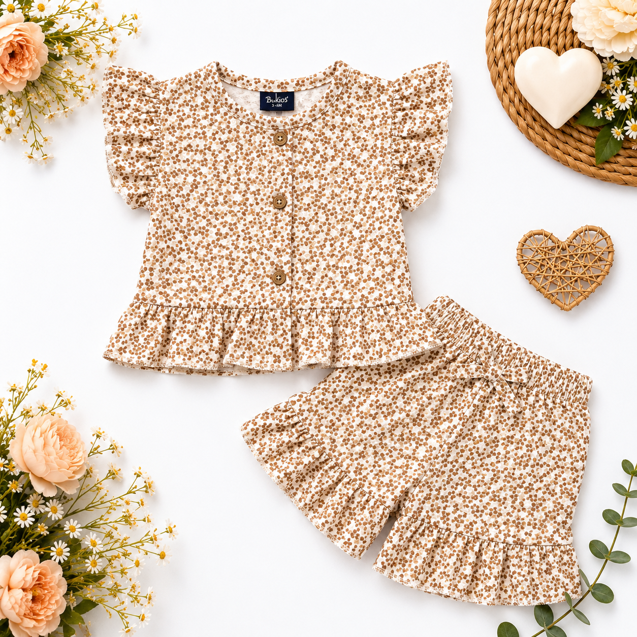 Beige butterfly ruffle Frill Co-ord sets