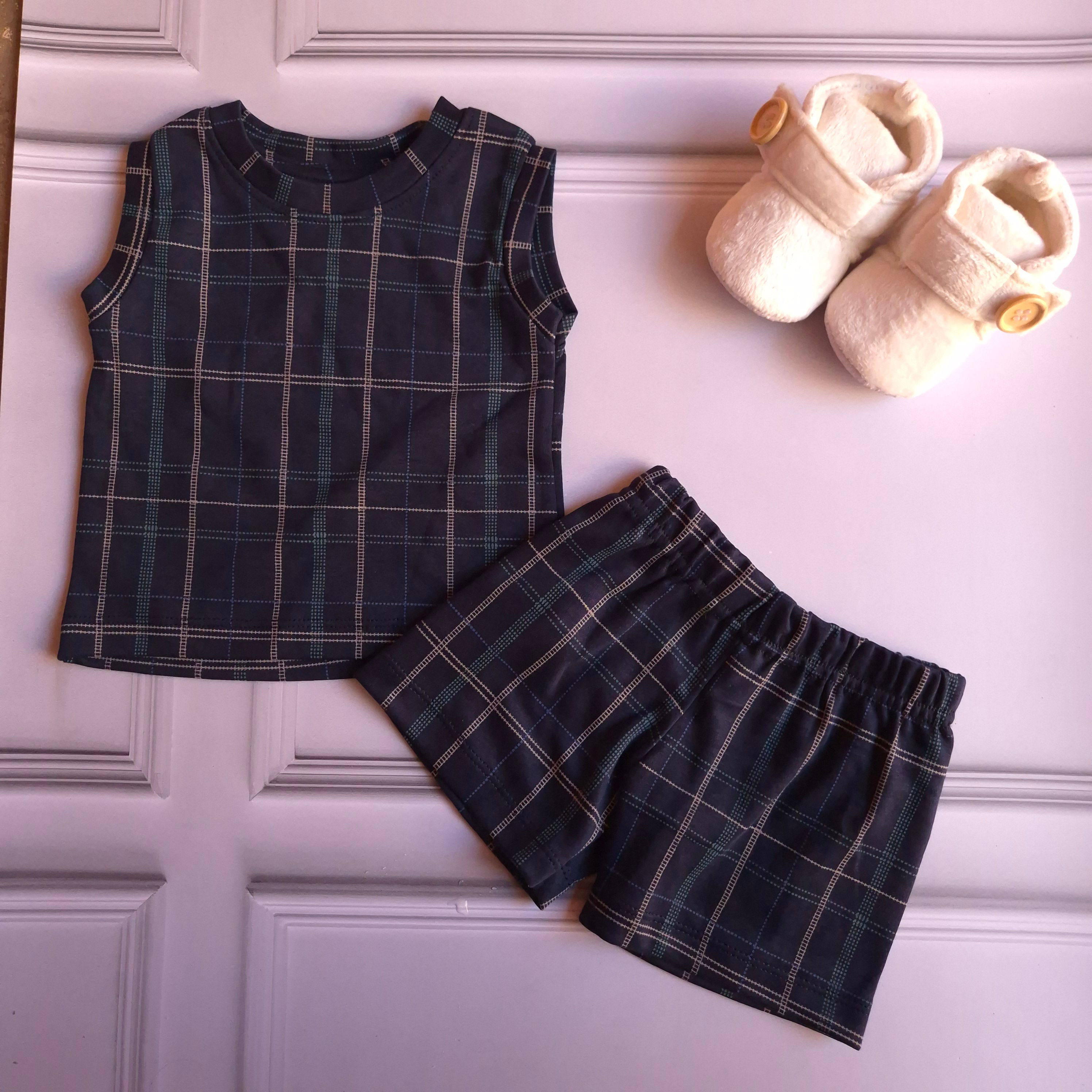 Black Checks Sleeveless shorts set