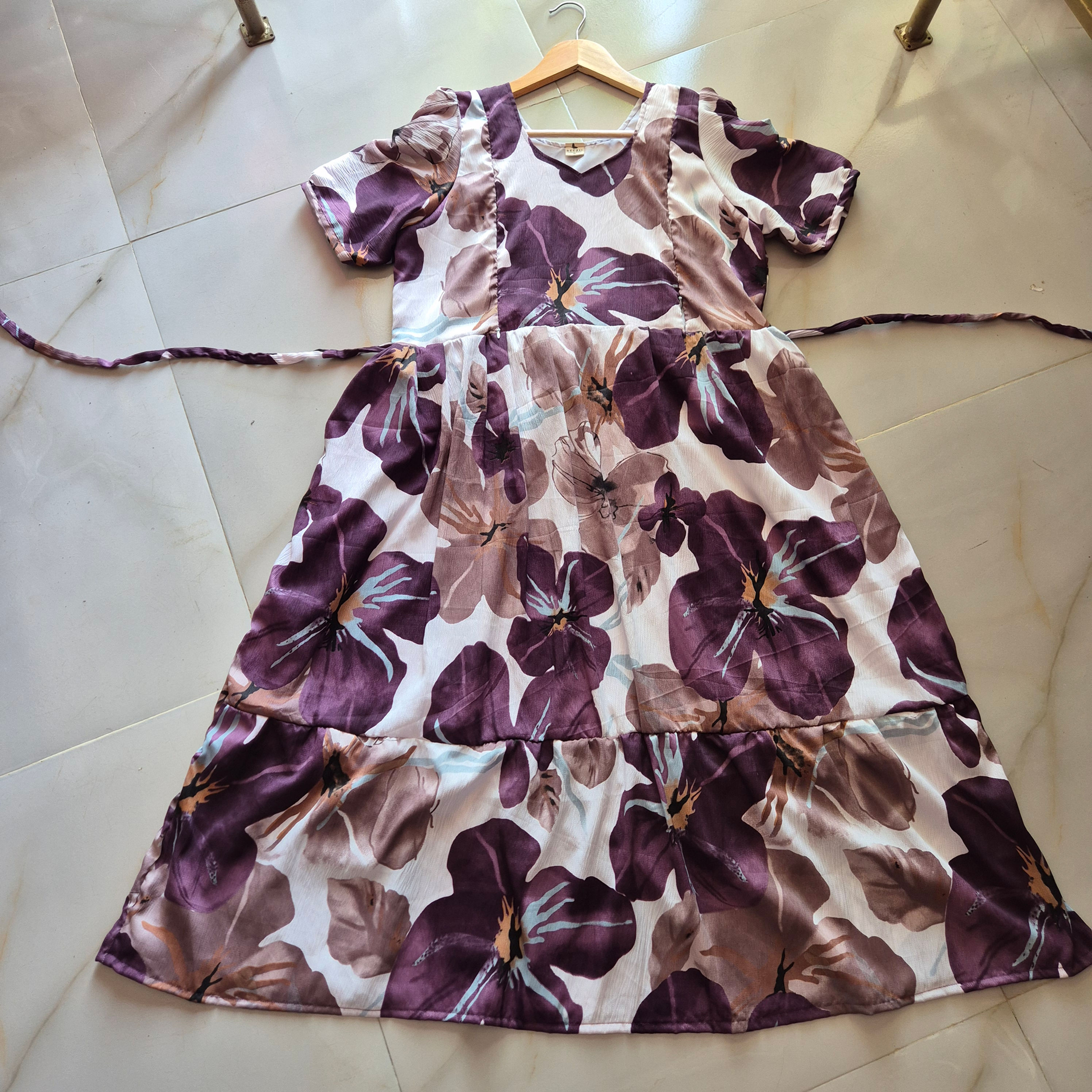 Wine Floral crepe Zipped Feeding Kurthi