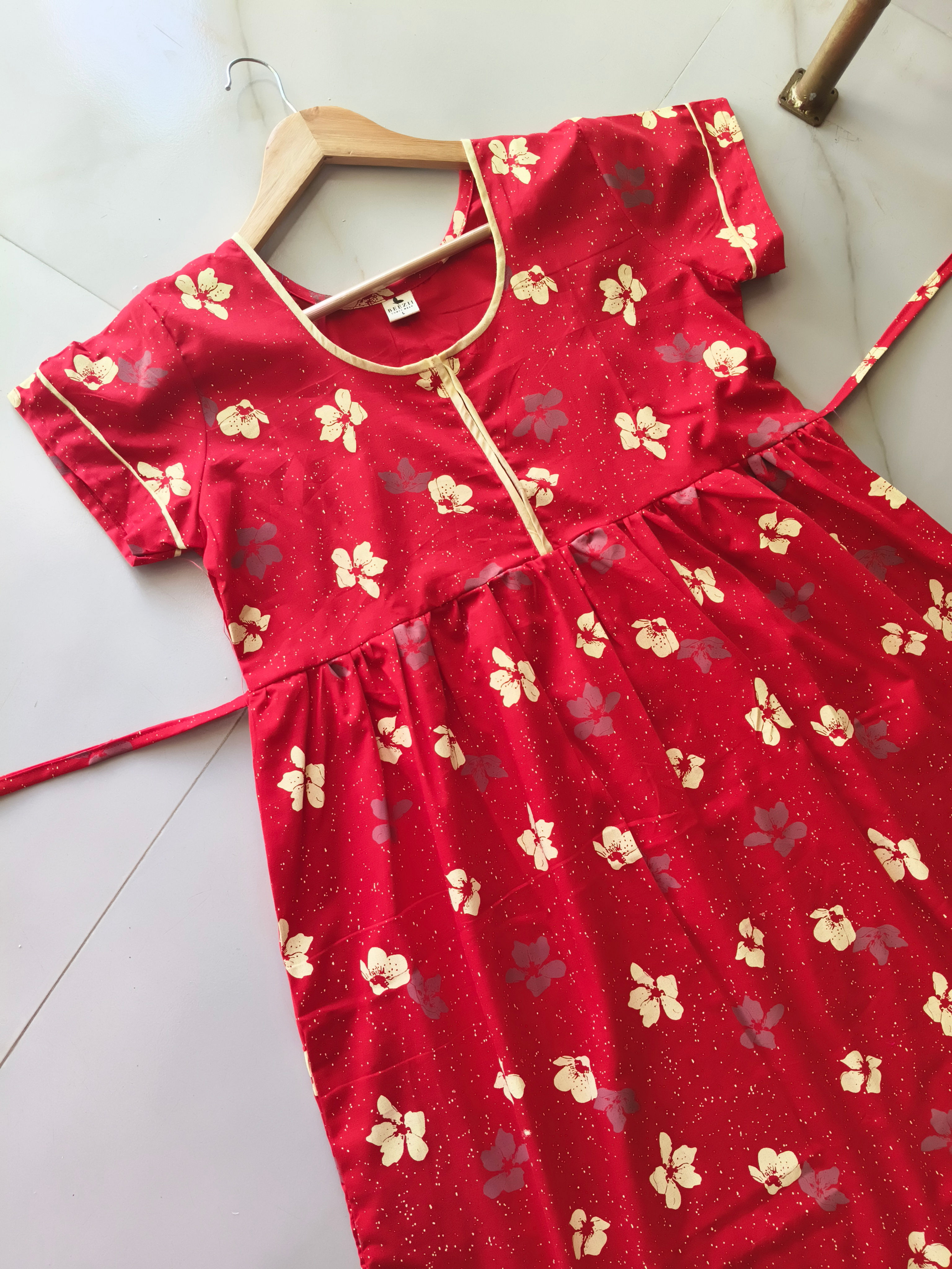 Red Yellow Bud pattern casual/ Feeding maxi