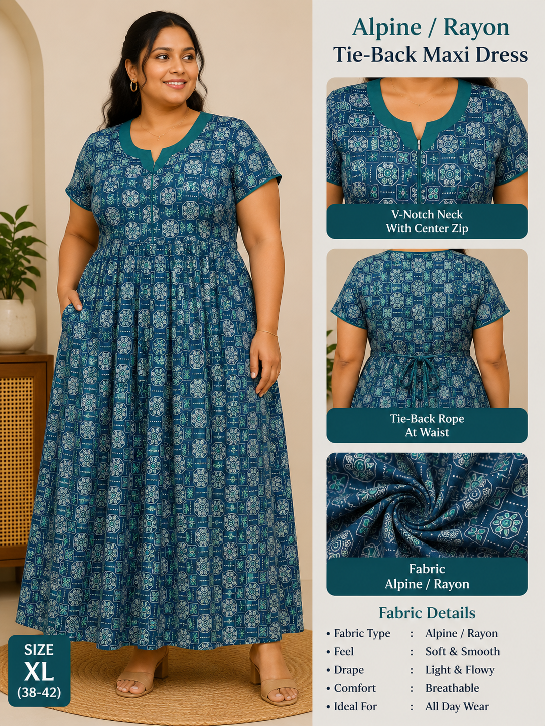 Blue Rayon Ajrakh  Casual /Feeding Maxi RRA003