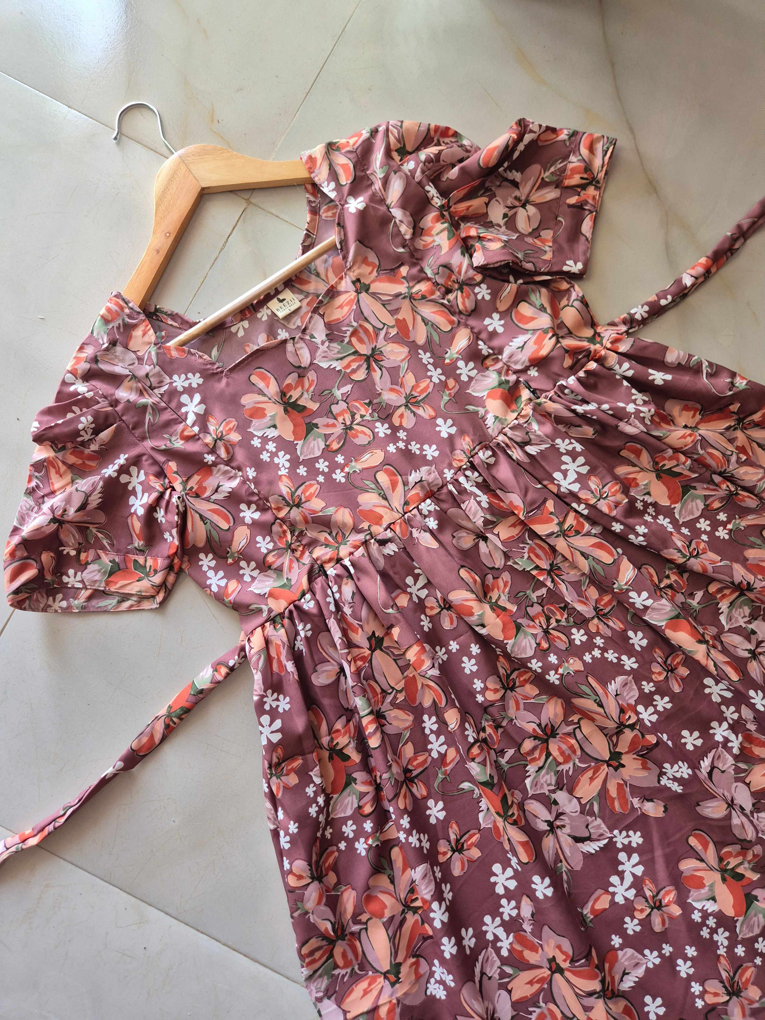 Mauve Floral Crepe Zipped Feeding Kurthi